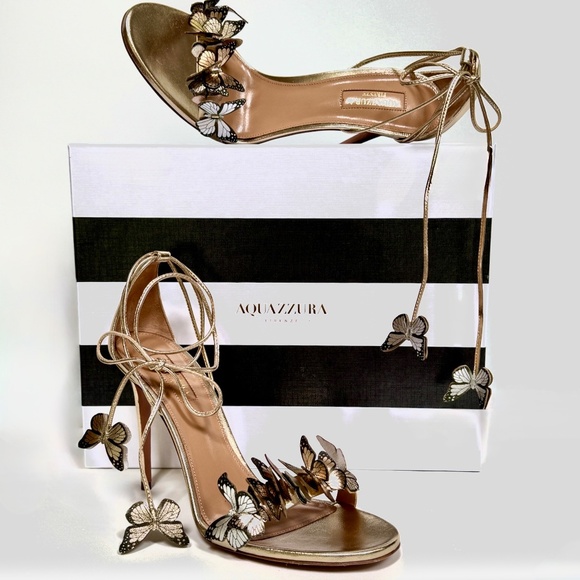Aquazzura Papillon Soft Gold Butterfly Stiletto Heels Sandals - Picture 11 of 14